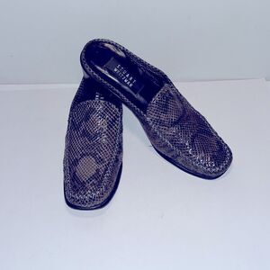 Vintage Stuart Weitzman reptile print 1.75” mules